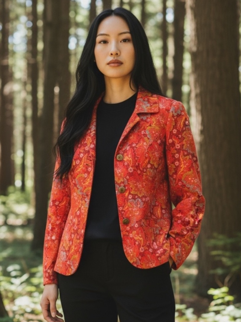 Pendleton Floral Paisley Blazer Jacket Orange Cotton Small EUC